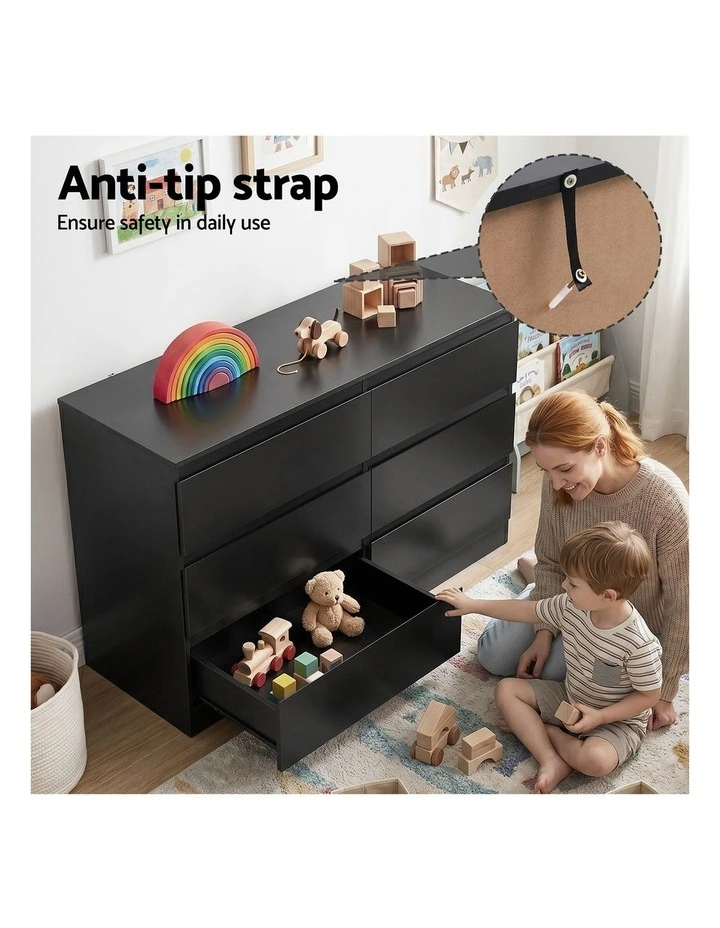 Artiss 6 Chest of Drawers Lowboy Black image 7