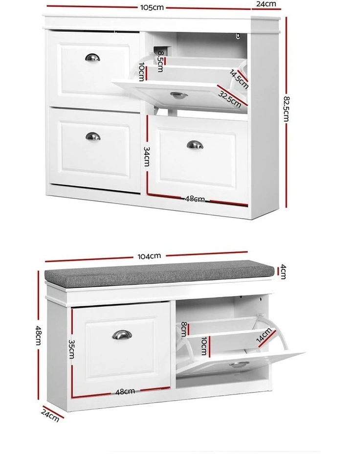 Artiss Shoe Cabinet Bench Set Flip Drawer Hallway Living Room White image 2