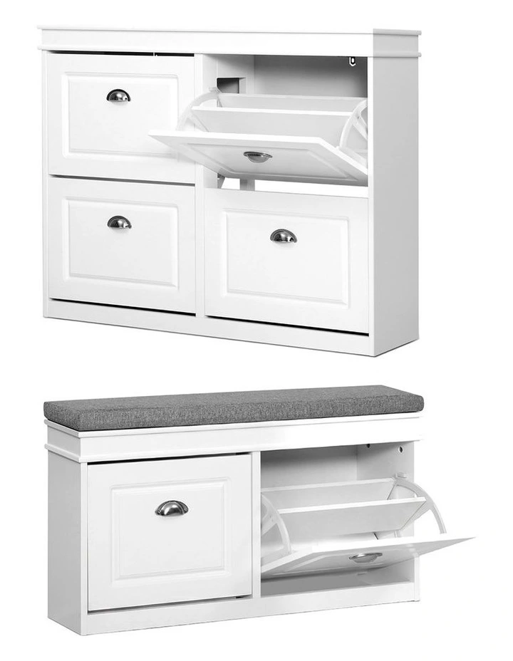Artiss Shoe Cabinet Bench Set Flip Drawer Hallway Living Room White image 3