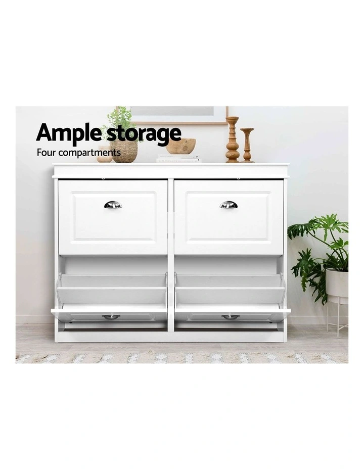 Artiss Shoe Cabinet Bench Set Flip Drawer Hallway Living Room White image 4