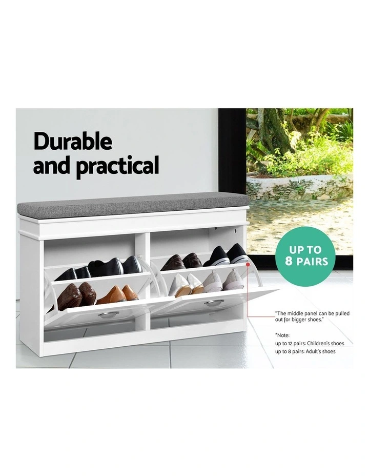 Artiss Shoe Cabinet Bench Set Flip Drawer Hallway Living Room White image 5