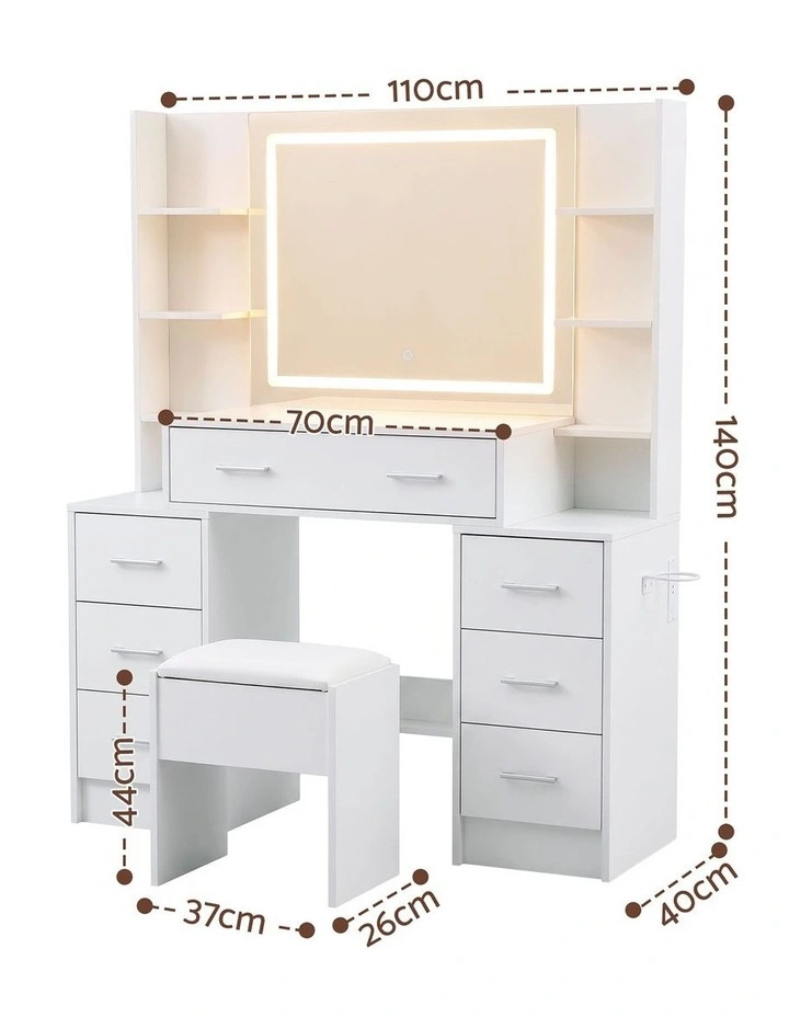 Dressing Table Vanity Desk Set Stool LED Charging Station in White image 2