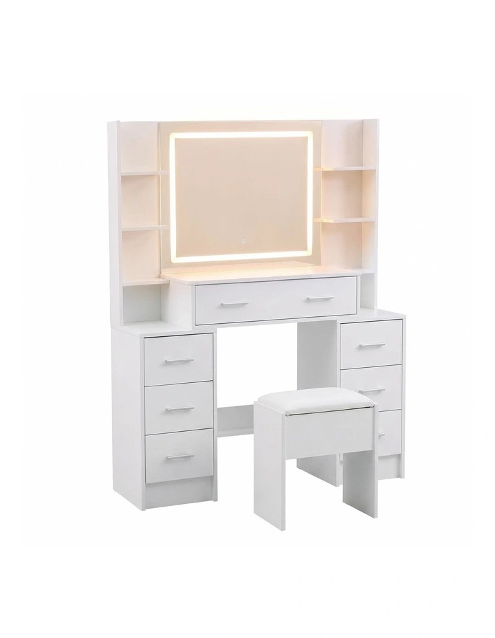 Dressing Table Vanity Desk Set Stool LED Charging Station in White image 3