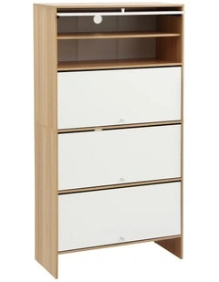 Artiss Narrow Shoe Cabinet Adjustable Shelves Flip-up Door White & Pine