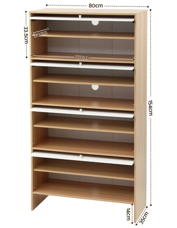 Artiss Narrow Shoe Cabinet Adjustable Shelves Flip-up Door White & Pine image 2