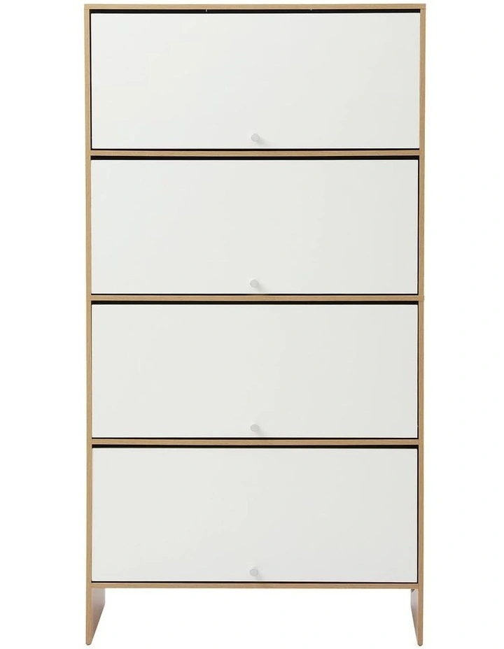 Artiss Narrow Shoe Cabinet Adjustable Shelves Flip-up Door White & Pine image 3