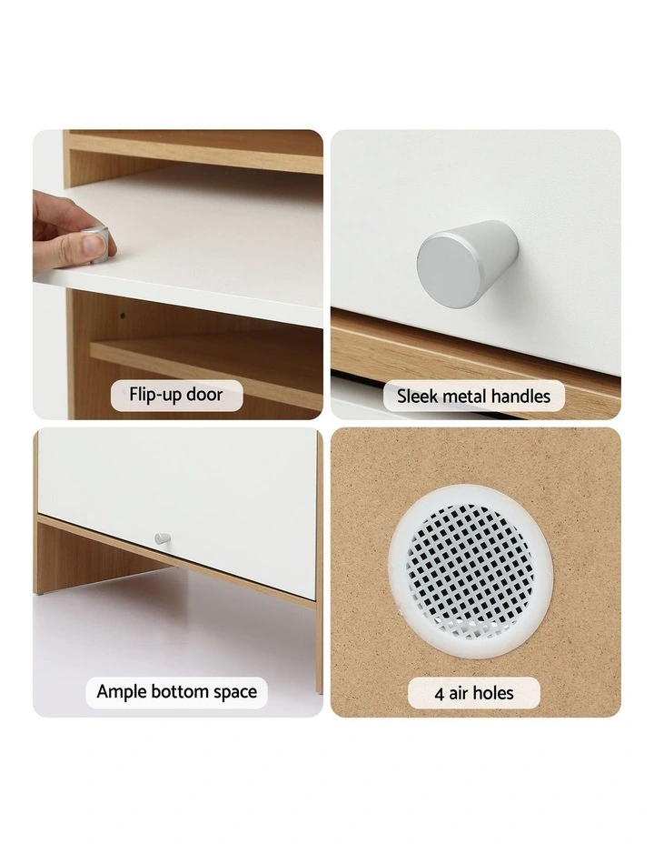 Artiss Narrow Shoe Cabinet Adjustable Shelves Flip-up Door White & Pine image 5