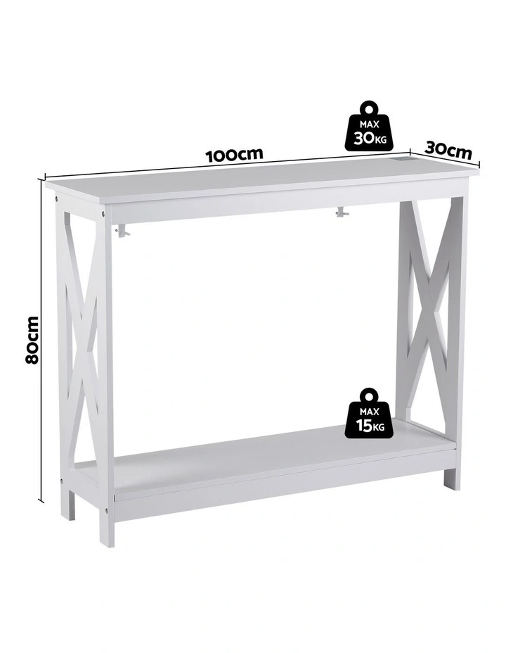Artiss Console Table Entryway Hallway Display 2-Tier Narrow Sofa Table 100CM White image 2