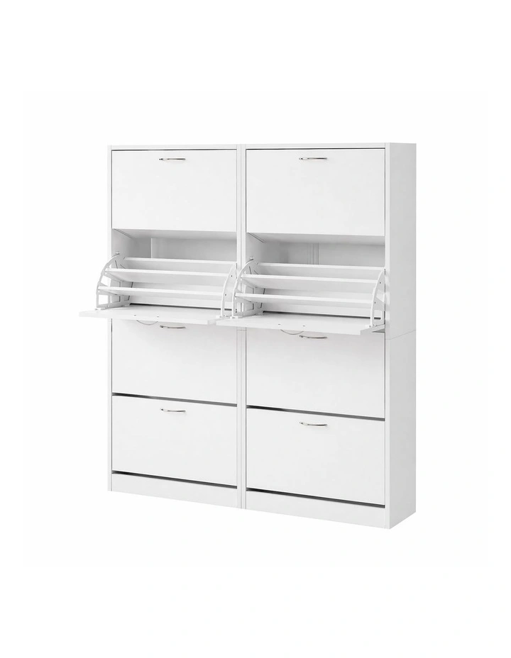 Artiss 2x Shoe Cabinet Storage Organiser 4 Flip Drawer White image 1