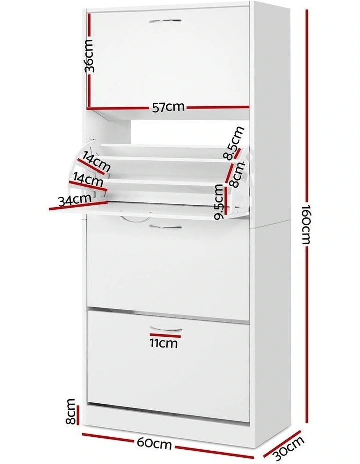 Artiss 2x Shoe Cabinet Storage Organiser 4 Flip Drawer White image 2