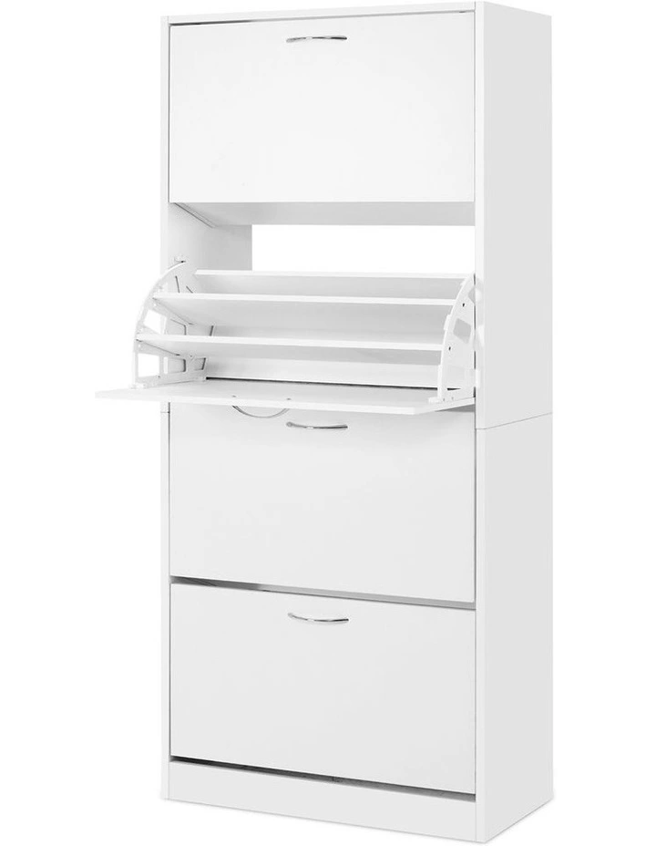 Artiss 2x Shoe Cabinet Storage Organiser 4 Flip Drawer White image 3