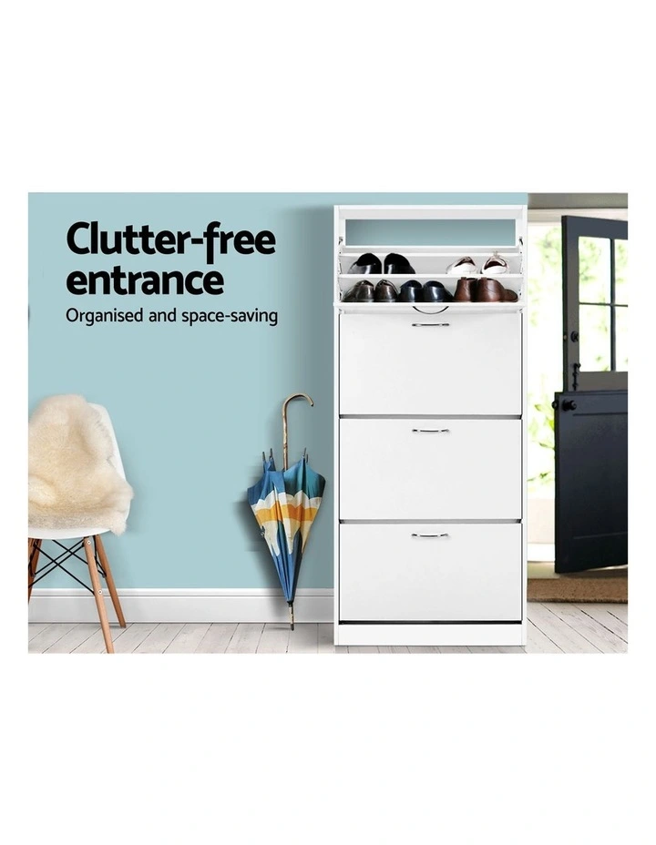 Artiss 2x Shoe Cabinet Storage Organiser 4 Flip Drawer White image 4