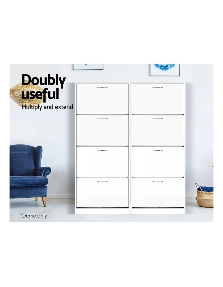 Artiss 2x Shoe Cabinet Storage Organiser 4 Flip Drawer White image 5
