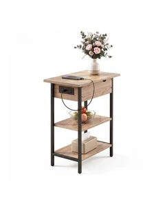 Artiss Coffee Table Side Bedside End Table Charging Station Flip-Top Storage 60cm Wood