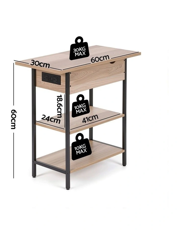 Artiss Coffee Table Side Bedside End Table Charging Station Flip-Top Storage 60cm Wood image 2
