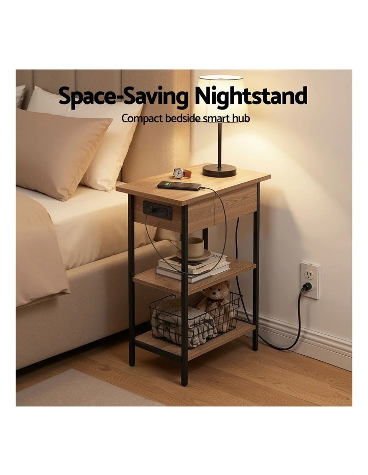 Artiss Coffee Table Side Bedside End Table Charging Station Flip-Top Storage 60cm Wood image 4