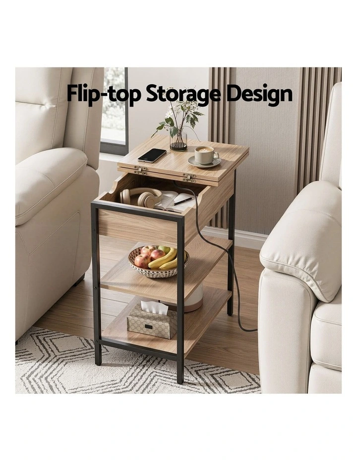 Artiss Coffee Table Side Bedside End Table Charging Station Flip-Top Storage 60cm Wood image 5