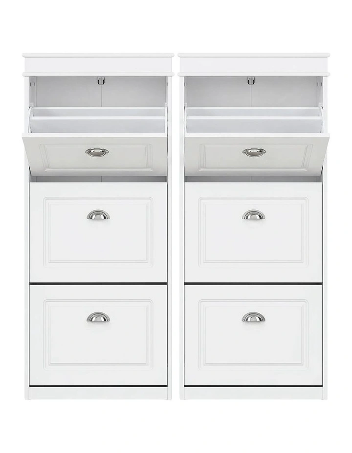 Artiss 2x Shoe Cabinet Storage Organiser 3 Flip Drawer White image 1
