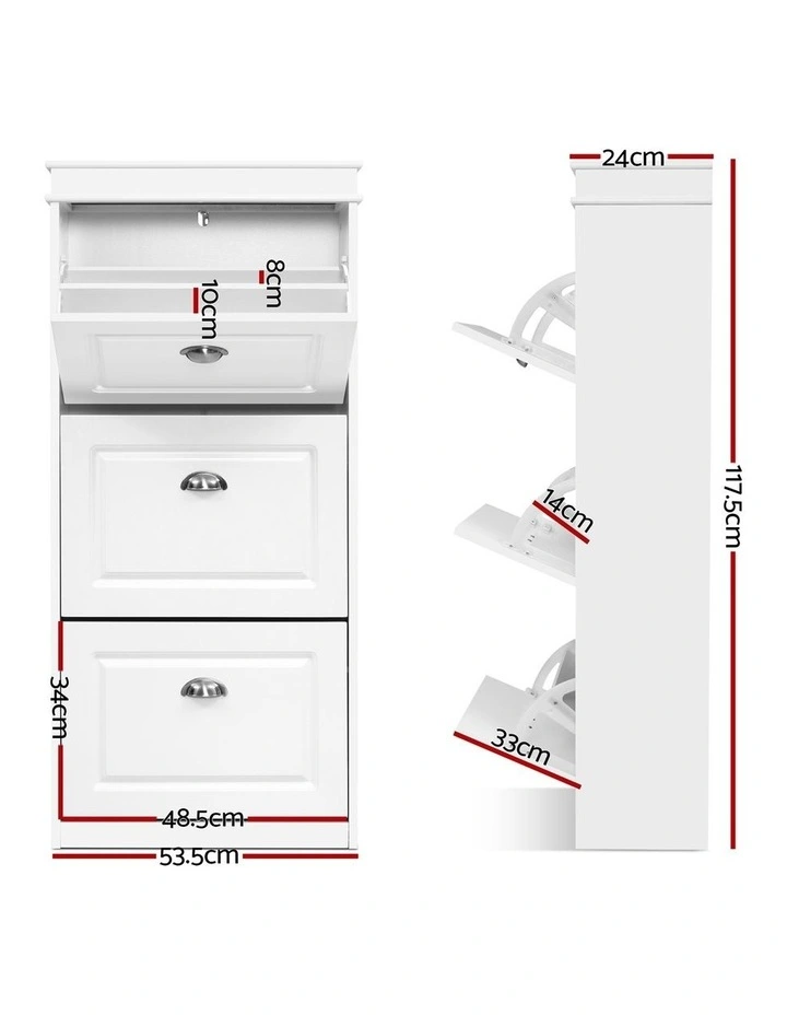 Artiss 2x Shoe Cabinet Storage Organiser 3 Flip Drawer White image 2