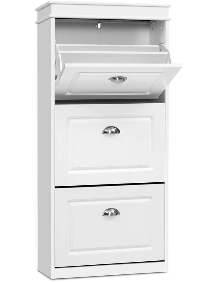 Artiss 2x Shoe Cabinet Storage Organiser 3 Flip Drawer White image 3