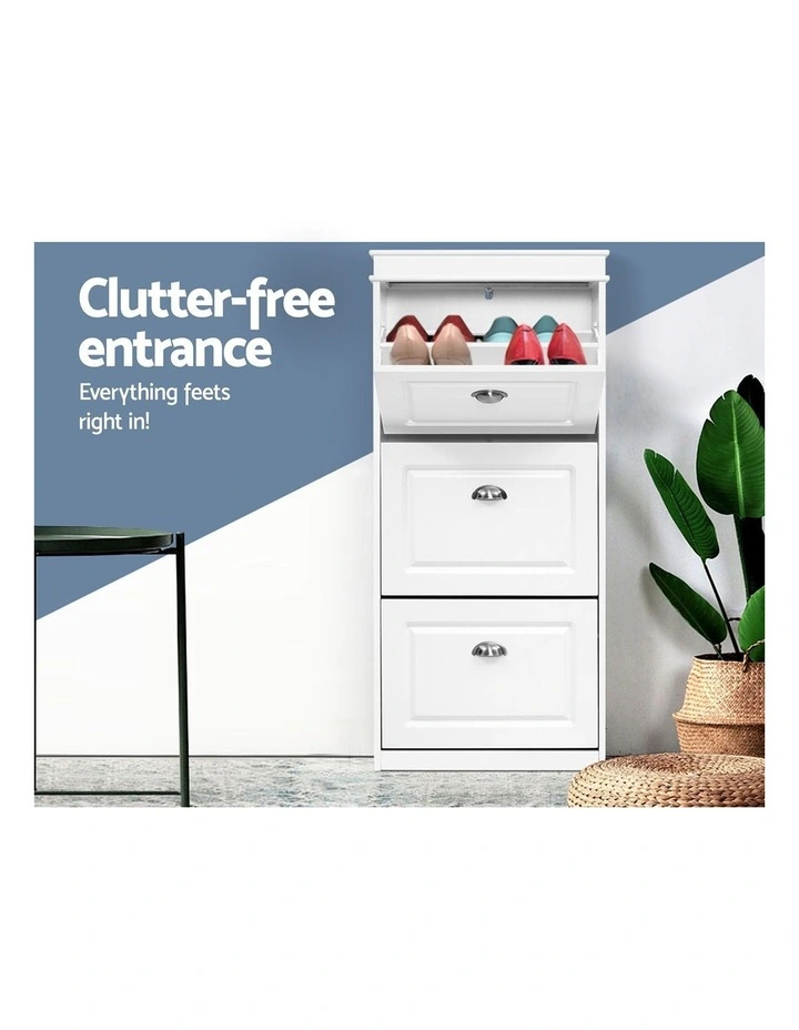 Artiss 2x Shoe Cabinet Storage Organiser 3 Flip Drawer White image 4