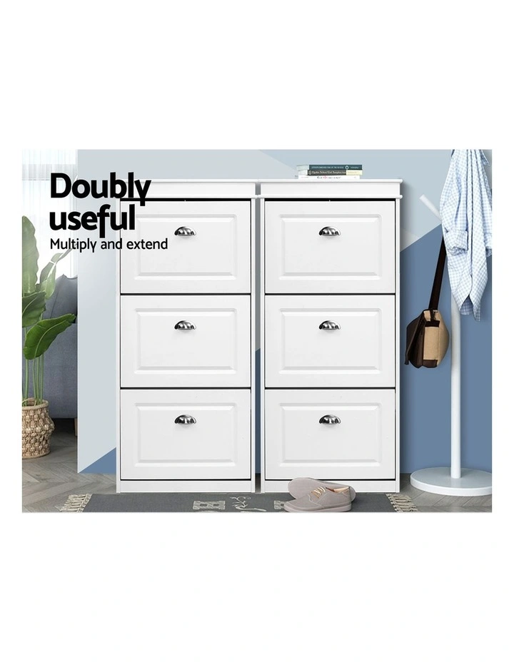 Artiss 2x Shoe Cabinet Storage Organiser 3 Flip Drawer White image 5