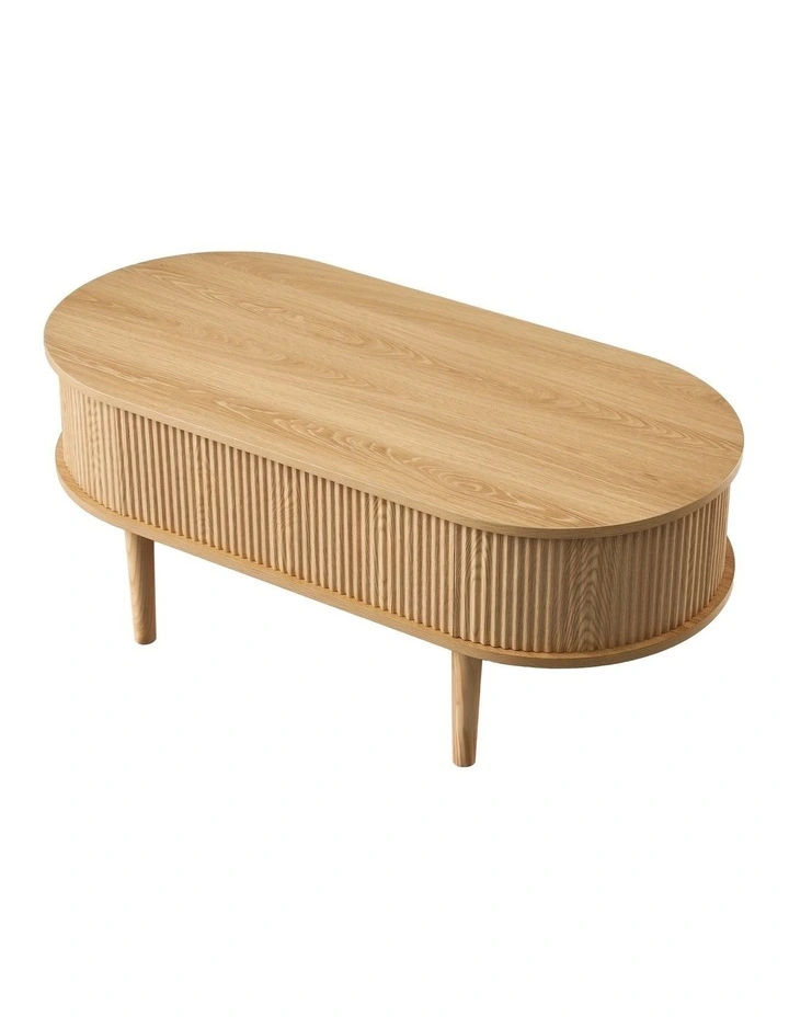 Artiss Lift Top Coffee Table Fluted Centre Table with Hidden Storage Oval 100cm image 3