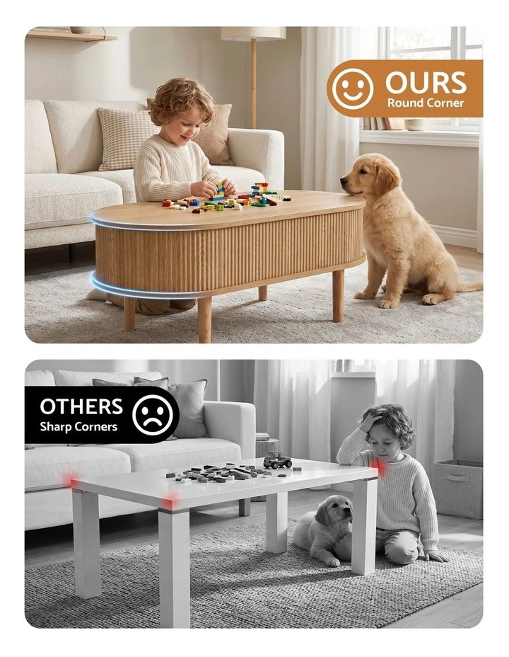 Artiss Lift Top Coffee Table Fluted Centre Table with Hidden Storage Oval 100cm image 5