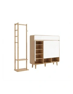 Artiss Shoe Rack Cabinet Wooden & Bamboo Clothes Rack Set Storage Shelf White Pine