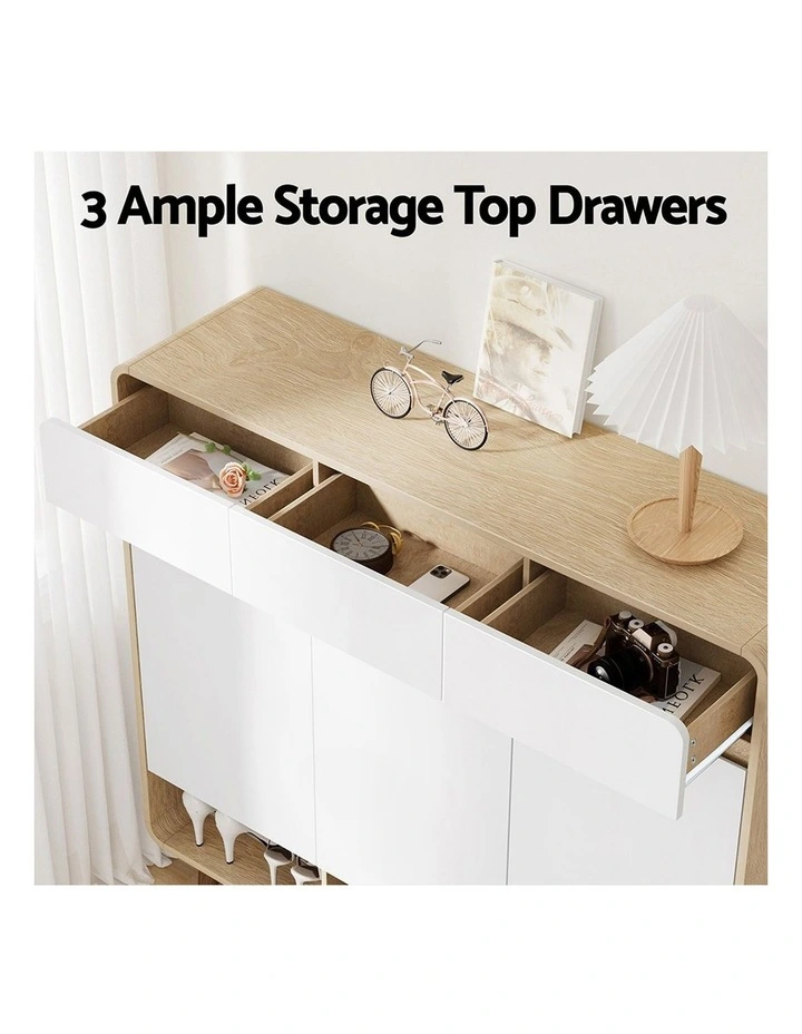 Artiss Shoe Rack Cabinet Wooden & Bamboo Clothes Rack Set Storage Shelf White Pine image 5