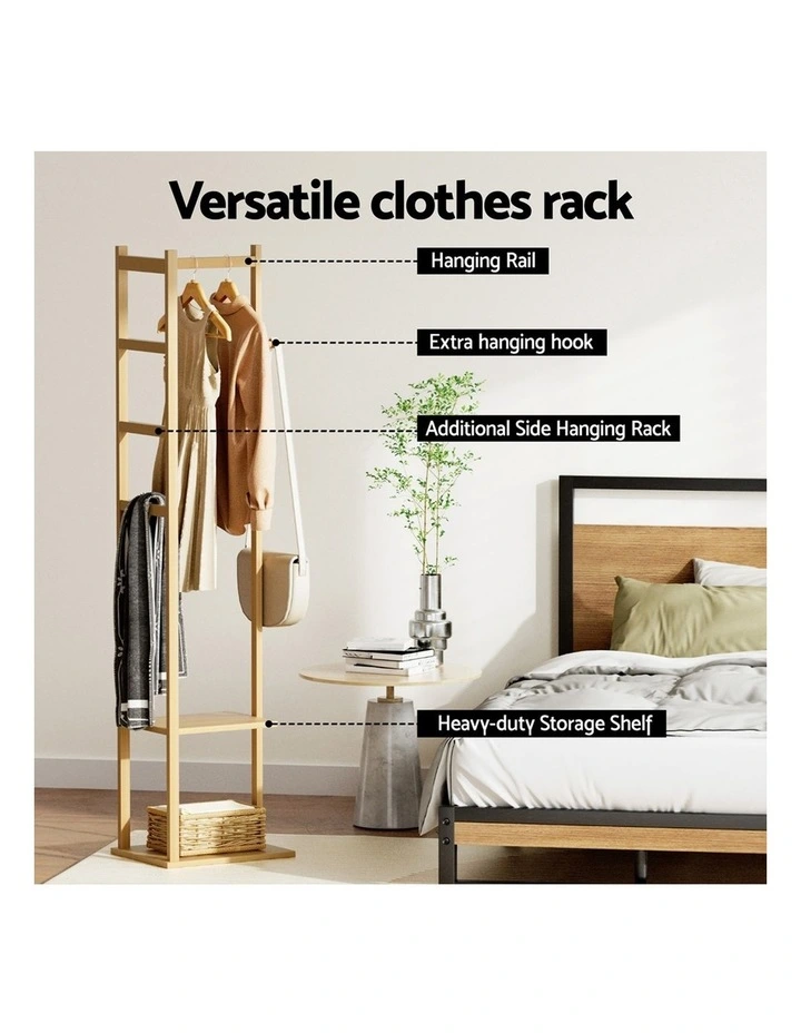 Artiss Shoe Rack Cabinet Wooden & Bamboo Clothes Rack Set Storage Shelf White Pine image 6