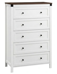 Artiss 5 Chest of Drawers Storage Tallboy White & Walnut