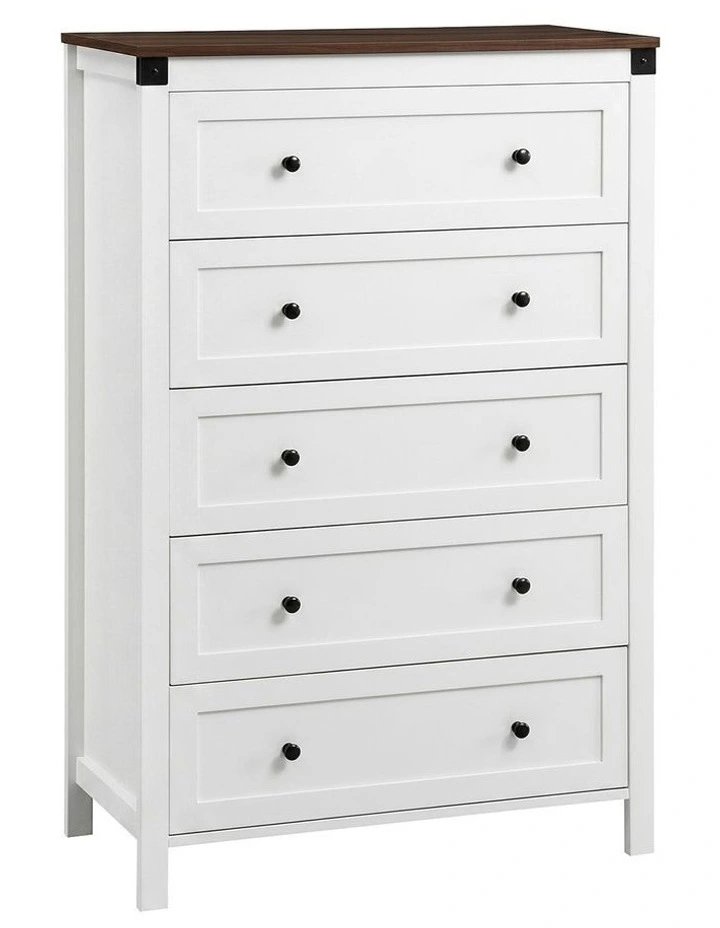 Artiss 5 Chest of Drawers Storage Tallboy White & Walnut image 1