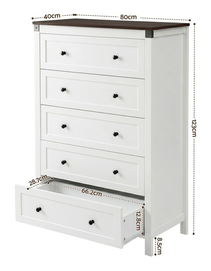 Artiss 5 Chest of Drawers Storage Tallboy White & Walnut image 2
