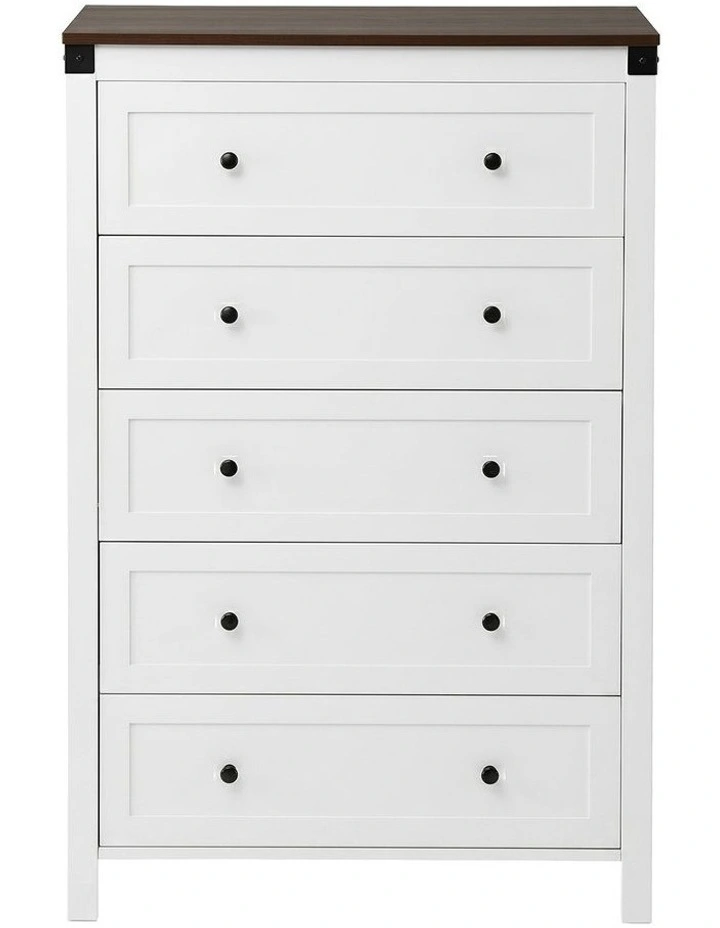 Artiss 5 Chest of Drawers Storage Tallboy White & Walnut image 3