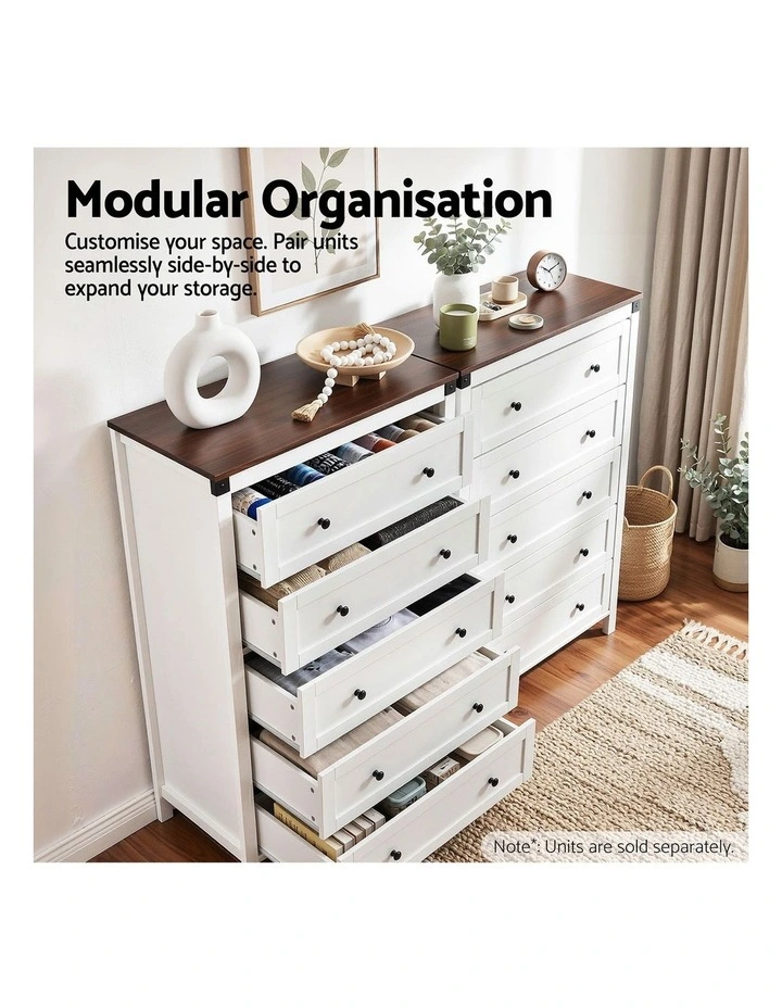 Artiss 5 Chest of Drawers Storage Tallboy White & Walnut image 5