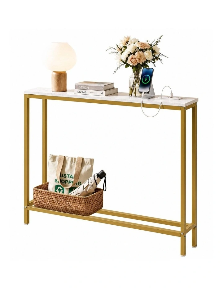 Artiss Console Table Entryway Hallway Display Desk Charging Station Marble Finish White & Gold image 1