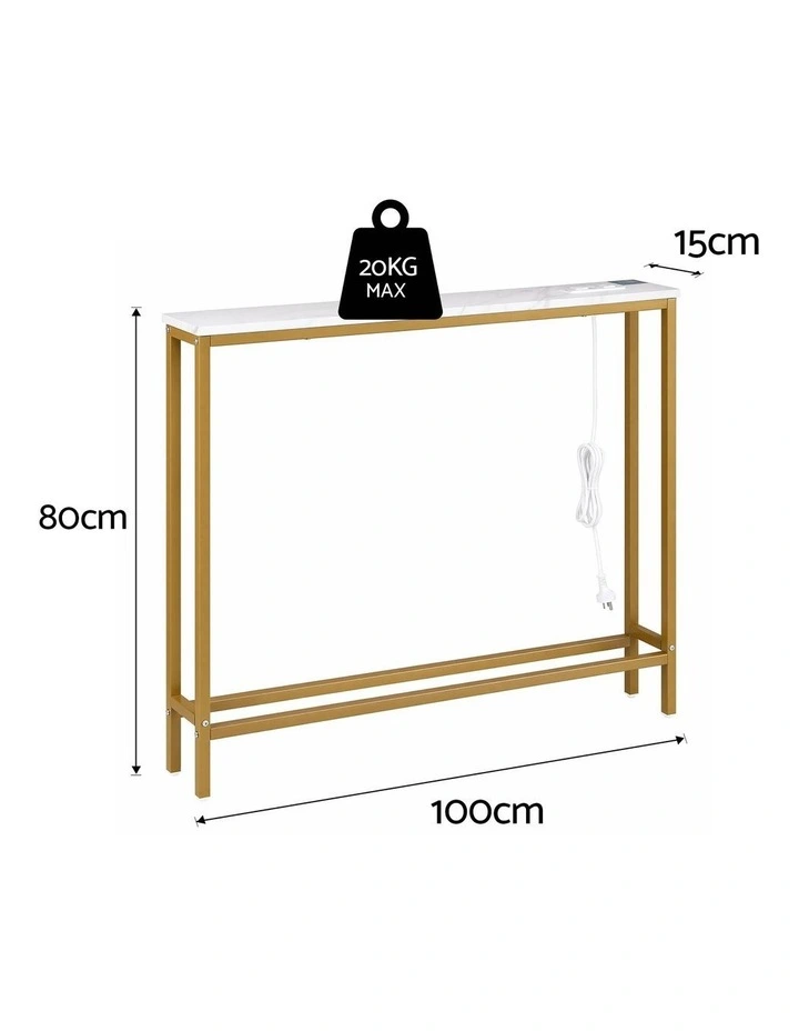 Artiss Console Table Entryway Hallway Display Desk Charging Station Marble Finish White & Gold image 2