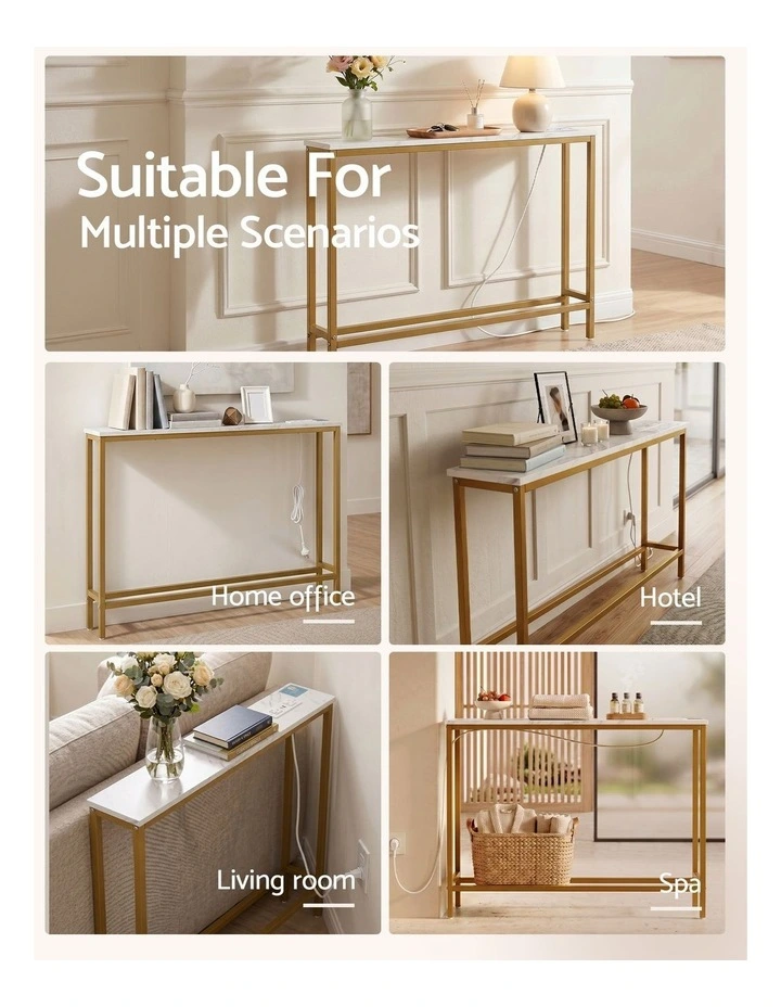 Artiss Console Table Entryway Hallway Display Desk Charging Station Marble Finish White & Gold image 5