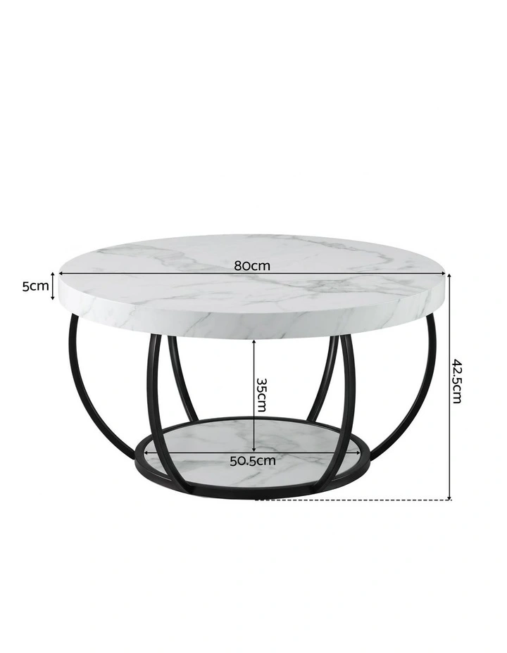 Artiss Coffee Table 2-Tier Marble Finish Round White&Black image 2