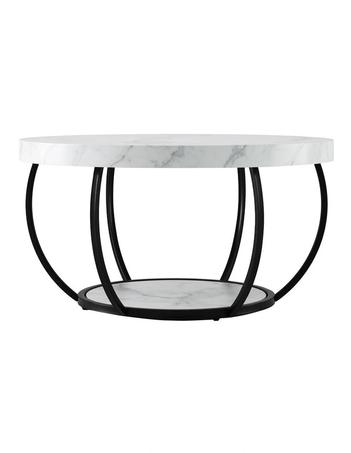 Artiss Coffee Table 2-Tier Marble Finish Round White&Black image 3