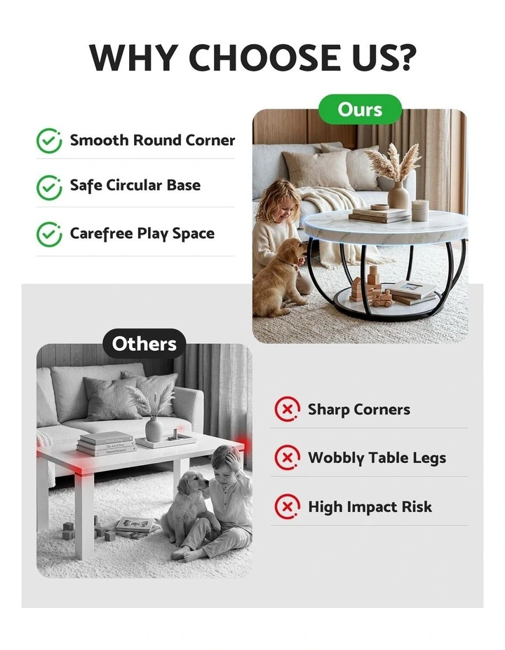 Artiss Coffee Table 2-Tier Marble Finish Round White&Black image 5