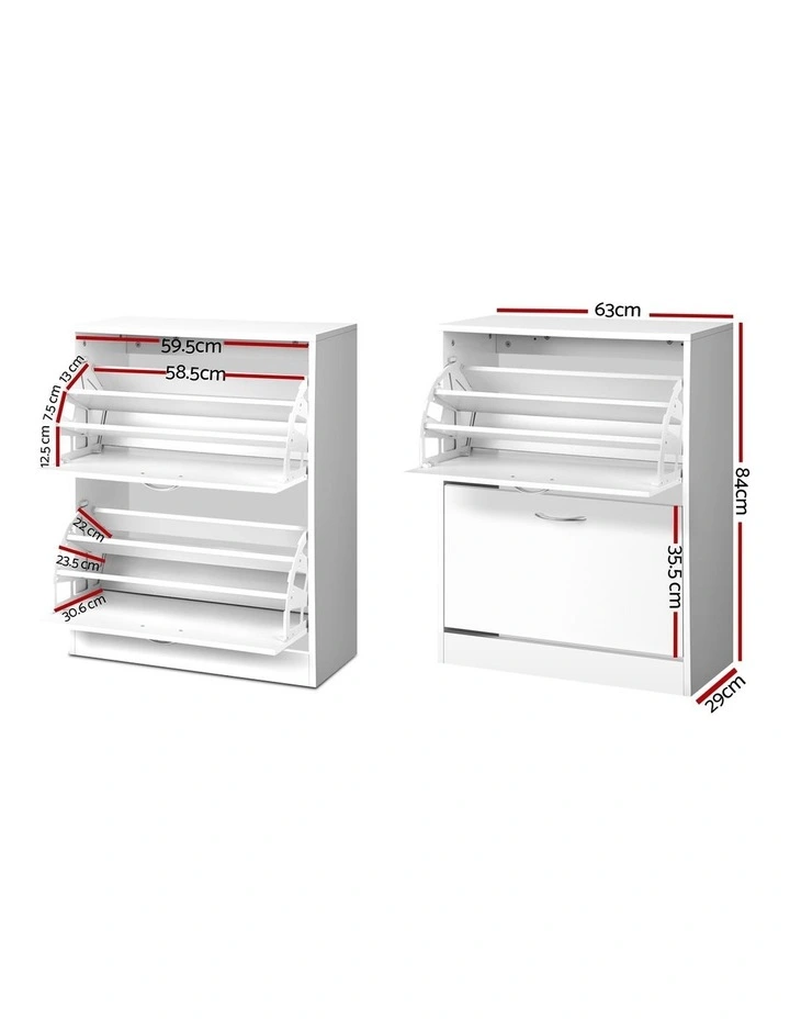 Artiss 2x Shoe Cabinet Storage Organiser 2 Flip Drawer White image 3
