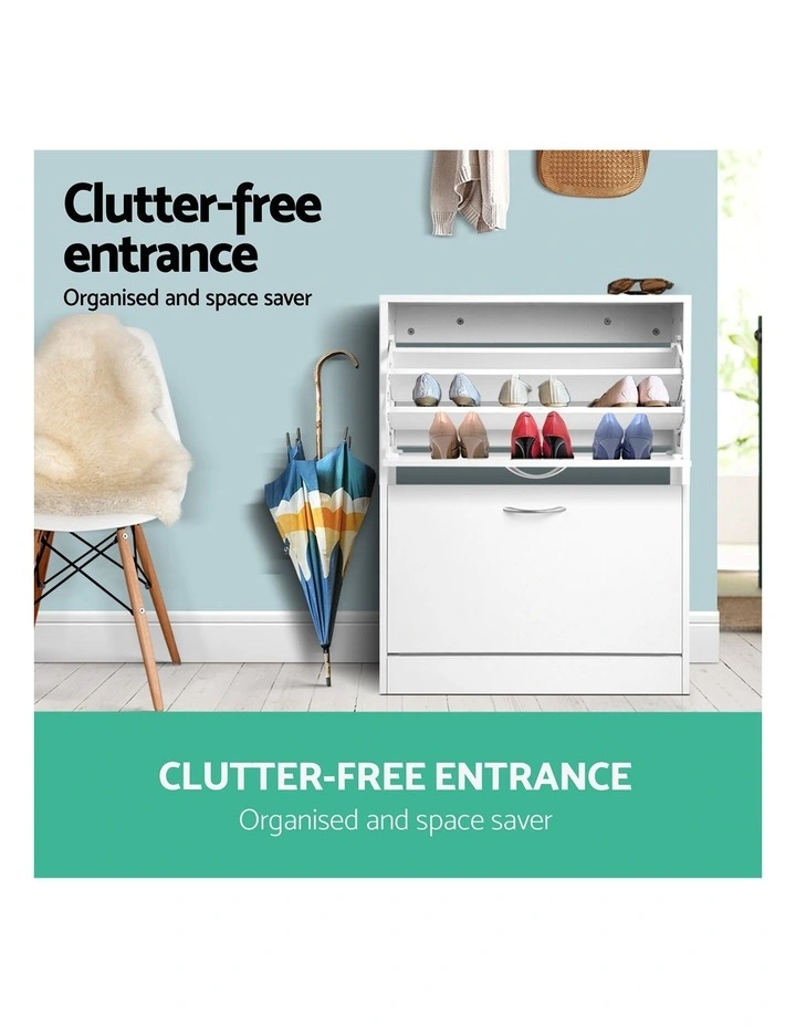 Artiss 2x Shoe Cabinet Storage Organiser 2 Flip Drawer White image 4