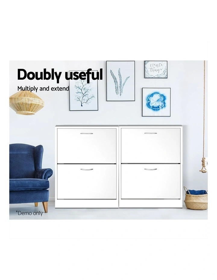 Artiss 2x Shoe Cabinet Storage Organiser 2 Flip Drawer White image 5