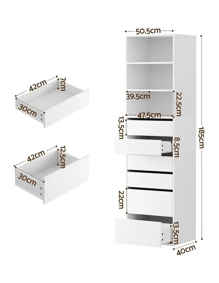 Artiss 2x Chest of 6 Drawers Tallboy Cabinet Adjustable Shelf White image 2
