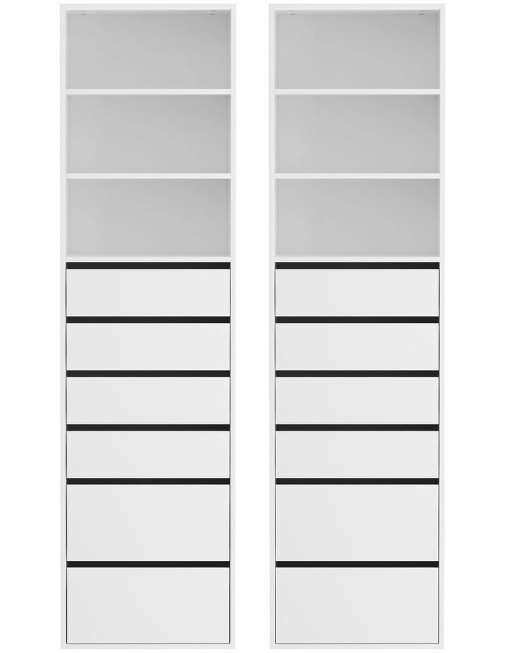 Artiss 2x Chest of 6 Drawers Tallboy Cabinet Adjustable Shelf White image 3