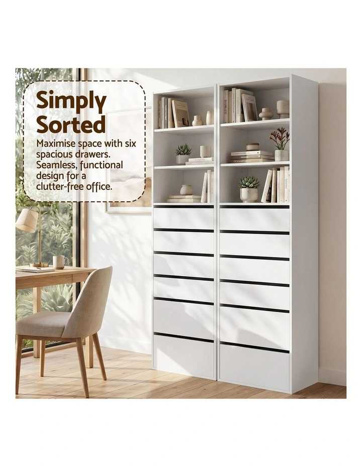 Artiss 2x Chest of 6 Drawers Tallboy Cabinet Adjustable Shelf White image 6