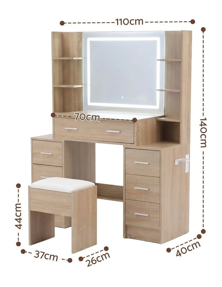 Dressing Table Vanity Desk Set Stool LED Charging Station in Wood image 2