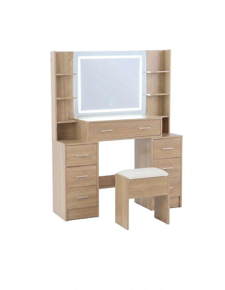 Dressing Table Vanity Desk Set Stool LED Charging Station in Wood image 3